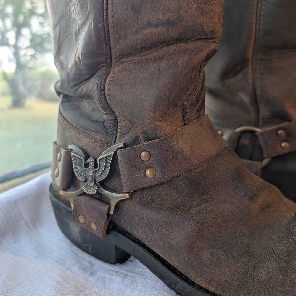 Rare! Men's Leather Distressed Brown Western Boots with Eagle Detail